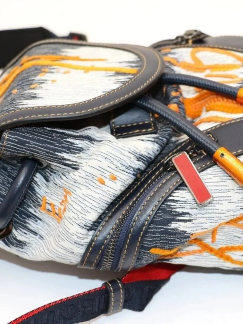 Christian Louboutin Explorafunk Small Denim Backpack - Orange/Navy